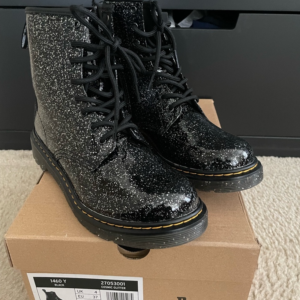 Dr. Martens Black Glitter Lace Up Boots